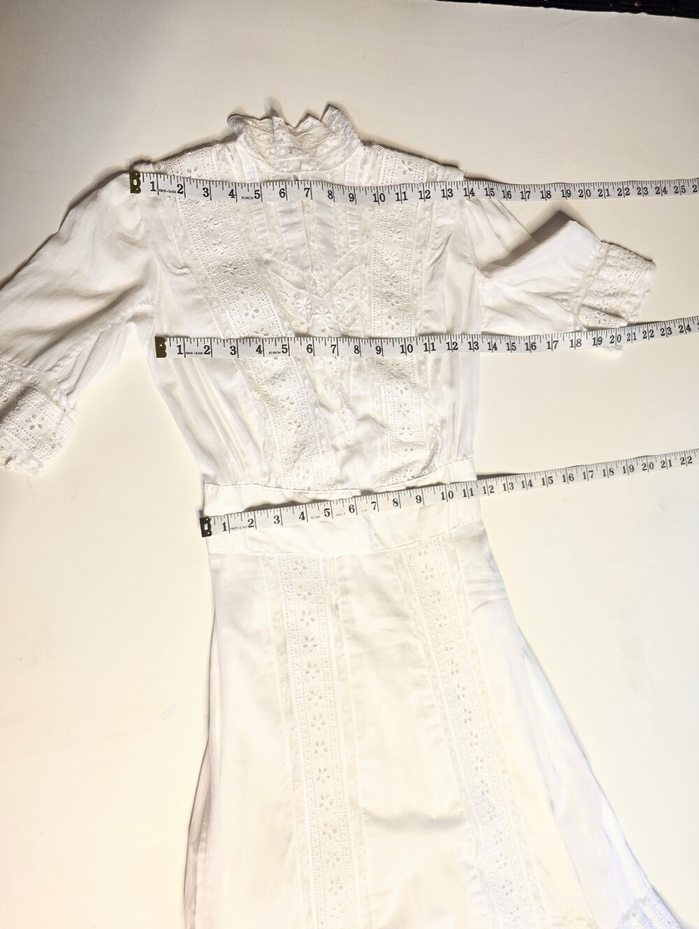 White Eyelet Lace Edwardian Victorian-Inspired Midi Dress - Picture 7 of 11